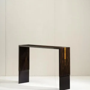 Ebony-Veneer Waterfall Console with Metal Feet in black — front view