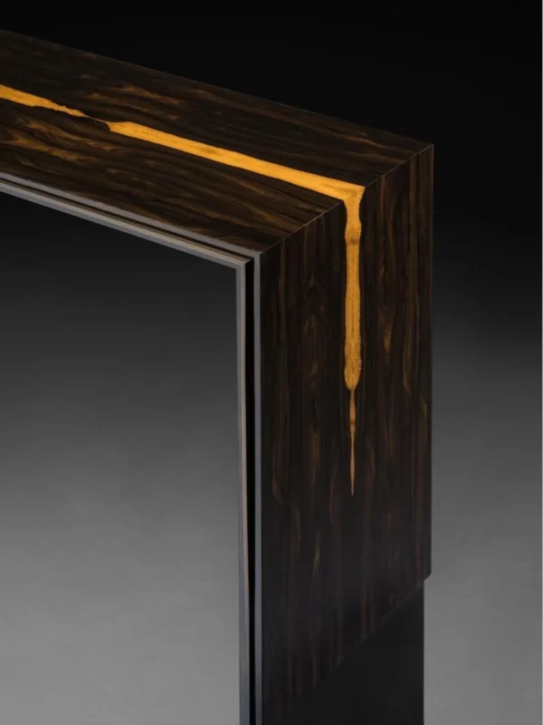 Ebony-Veneer Waterfall Console with Metal Feet in black — detail