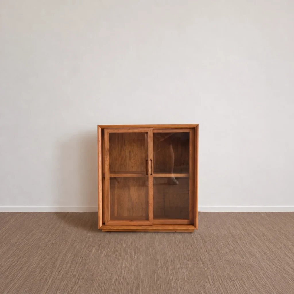 Moku Solid Oak Wall Cabinet with Glass Doors, 60 cm in natural oak — front view