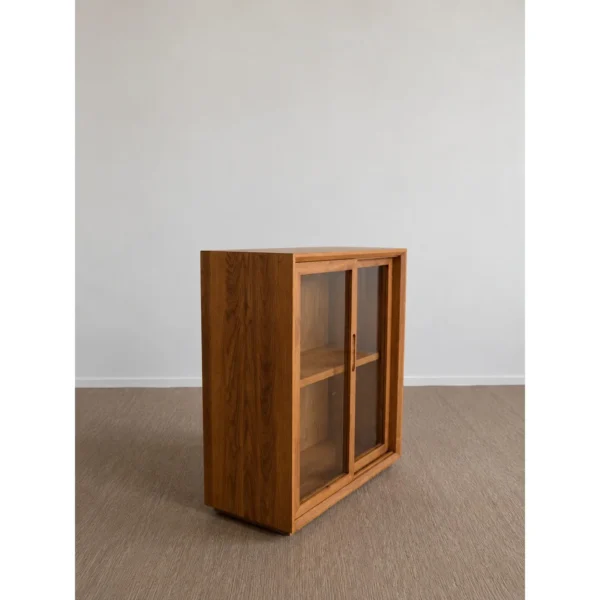 Moku Solid Oak Wall Cabinet with Glass Doors, 60 cm in natural oak — in a room setting