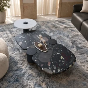 Moonlit Stars Marble Pebble Coffee Table Set in black — front view