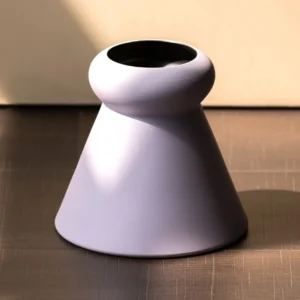 Lilac Matte Cone Ceramic Vase with Rounded Collar in plum — front view
