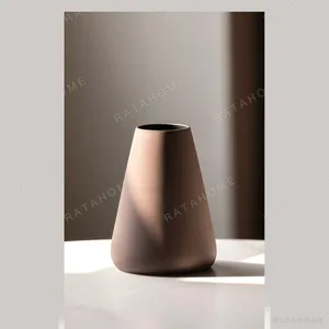 Lilac Matte Cone Ceramic Vase with Rounded Collar in plum — in a room setting