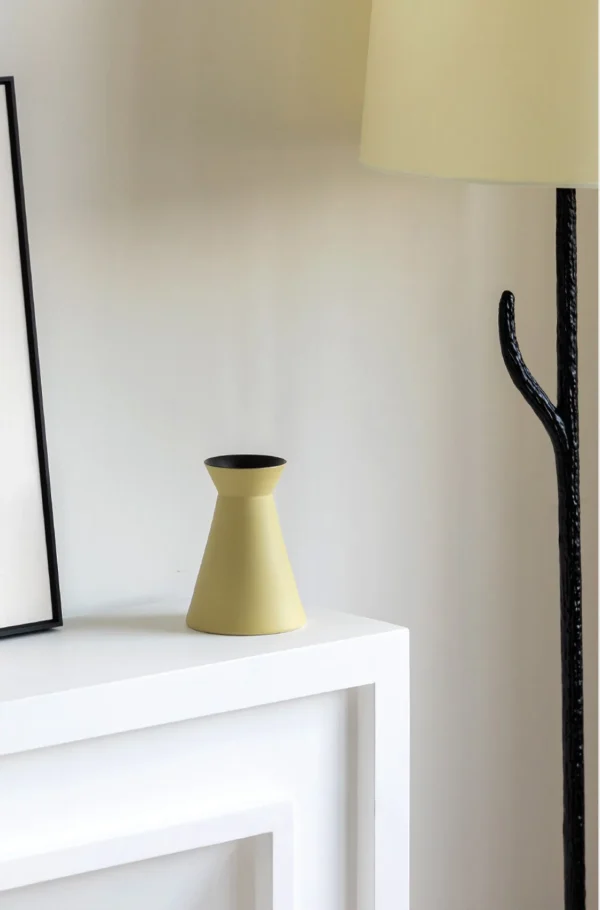 Lilac Matte Cone Ceramic Vase with Rounded Collar in plum — in a room setting