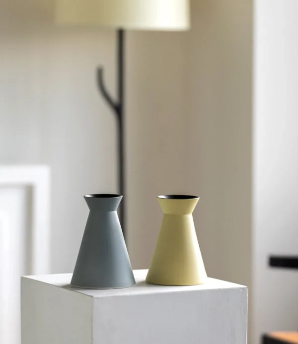 Lilac Matte Cone Ceramic Vase with Rounded Collar in plum — in a room setting