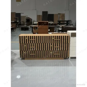 Mosaic Striped Mid-Century Chest of Drawers in natural oak — in a room setting
