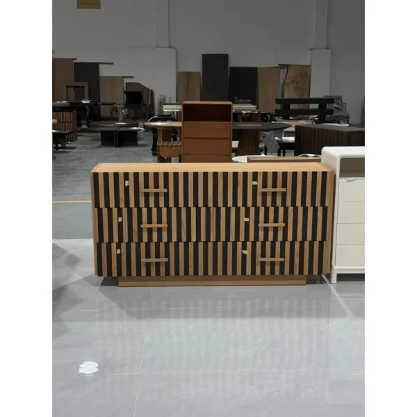 Mosaic Striped Mid-Century Chest of Drawers in natural oak — in a room setting
