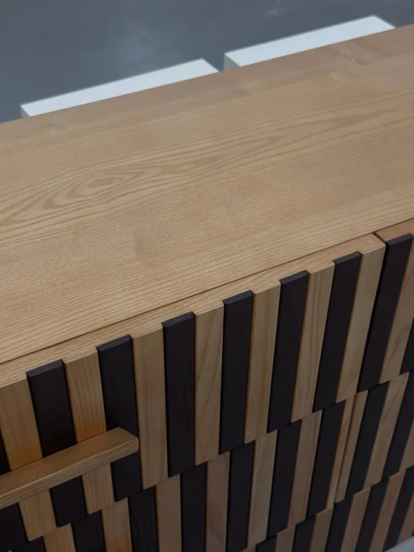 Mosaic Striped Mid-Century Chest of Drawers in natural oak — detail
