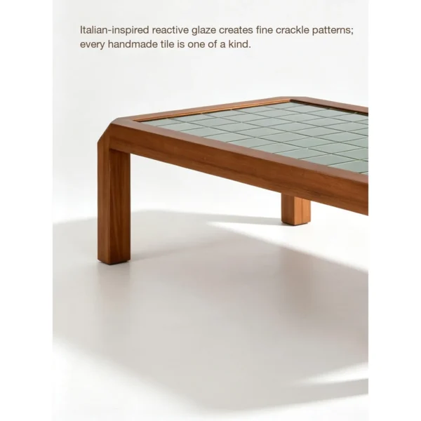 Moss Green Tile Inset Solid Wood Coffee Table in natural oak — in a room setting