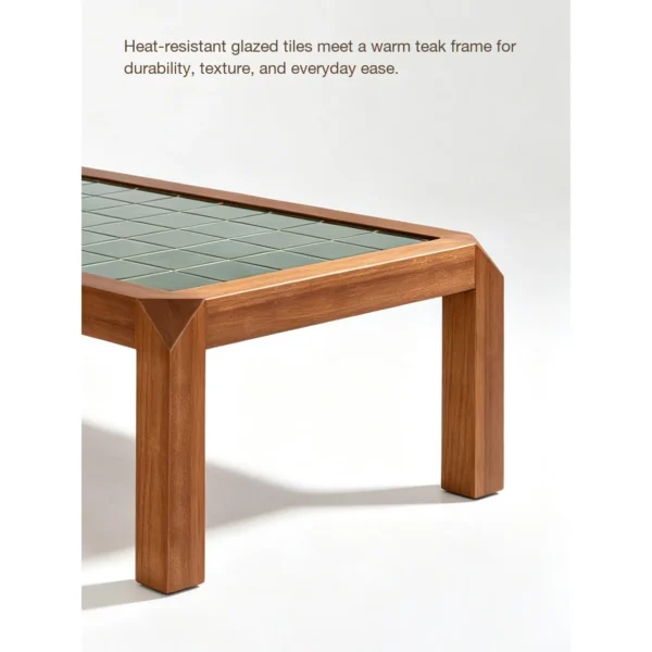 Moss Green Tile Inset Solid Wood Coffee Table in natural oak — in a room setting