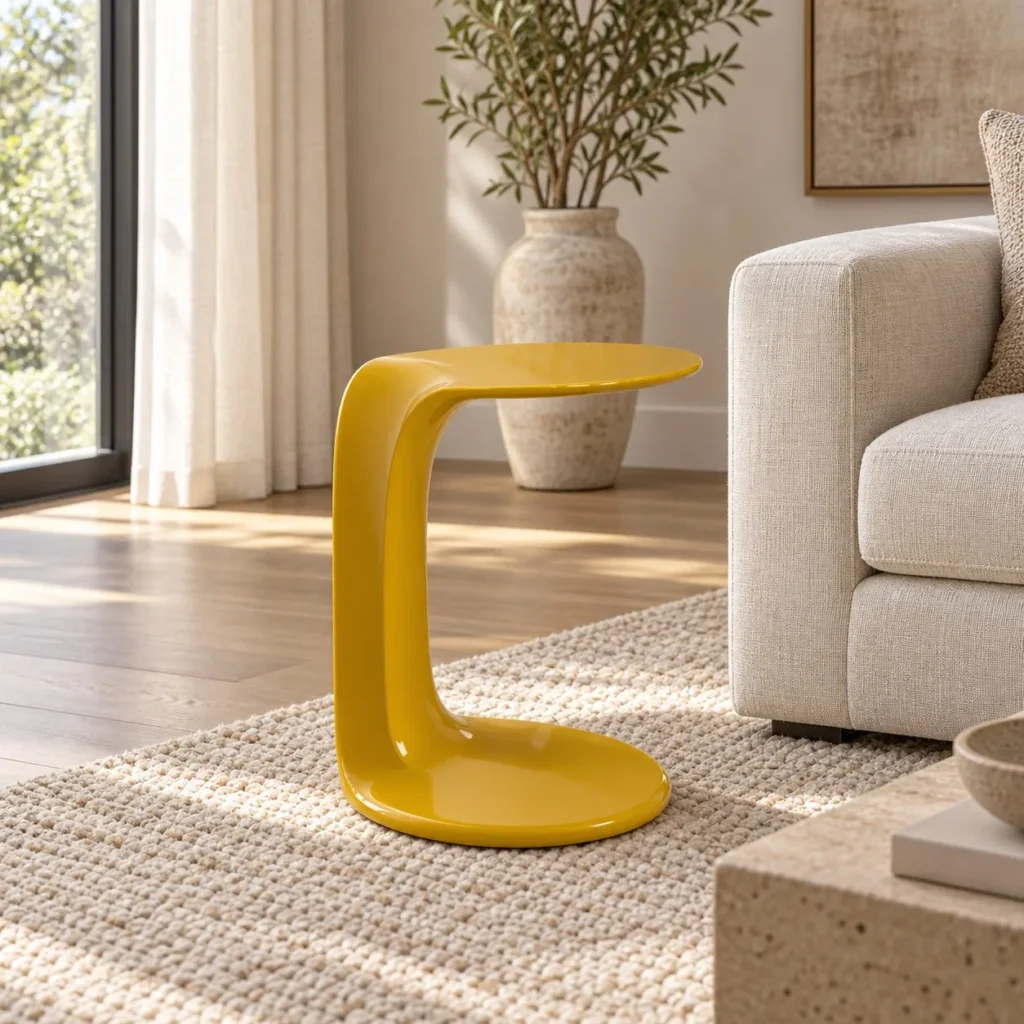 Mocha Wing Cantilever Side Table in Glossy Yellow — front view