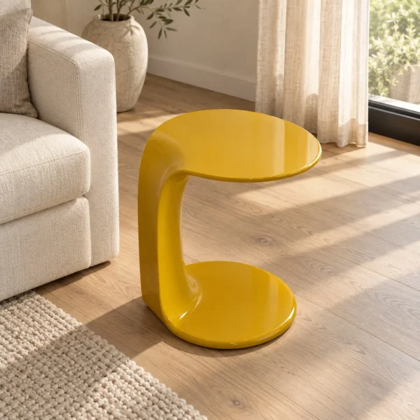 Mocha Wing Cantilever Side Table in Glossy Yellow — in a room setting
