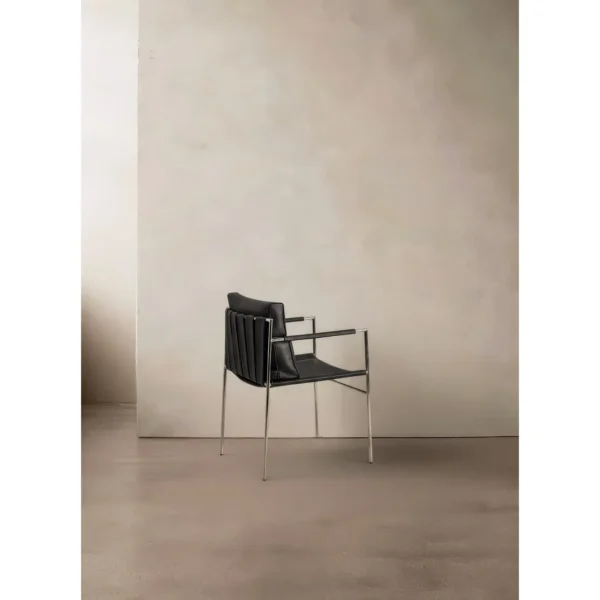 Stalform Black Leather Lounge Chair on Square Steel Frame in black — in a room setting