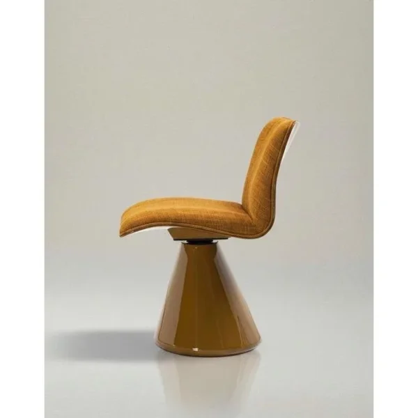 Turan Mustard Fabric Swivel Chair on Glossy Cone Base in mustard — in a room setting