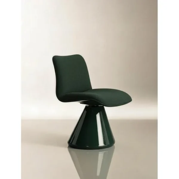 Turan Mustard Fabric Swivel Chair on Glossy Cone Base in mustard — in a room setting