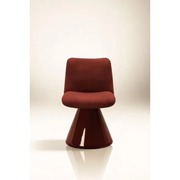 Turan Mustard Fabric Swivel Chair on Glossy Cone Base in mustard — in a room setting
