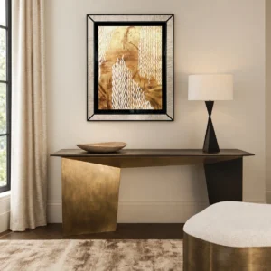 Mother of Pearl Wave Wall Art in Black and Gold Frame — front view