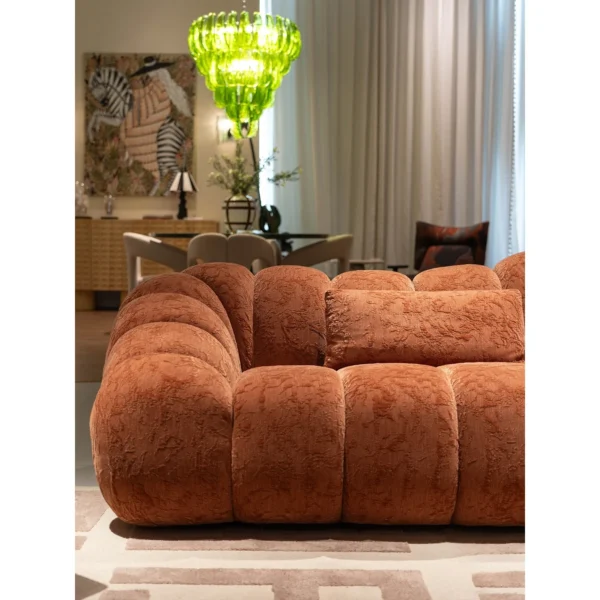 Mountain Isle Curved Sofa in Rust Jacquard Chenille, 350 cm — in a room setting