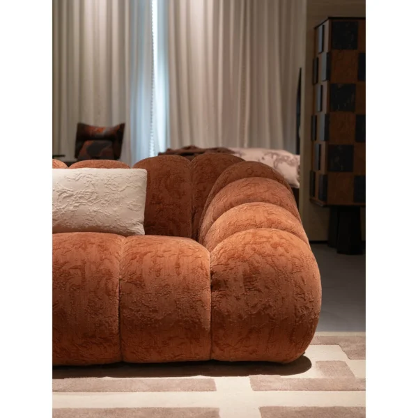 Mountain Isle Curved Sofa in Rust Jacquard Chenille, 350 cm — in a room setting