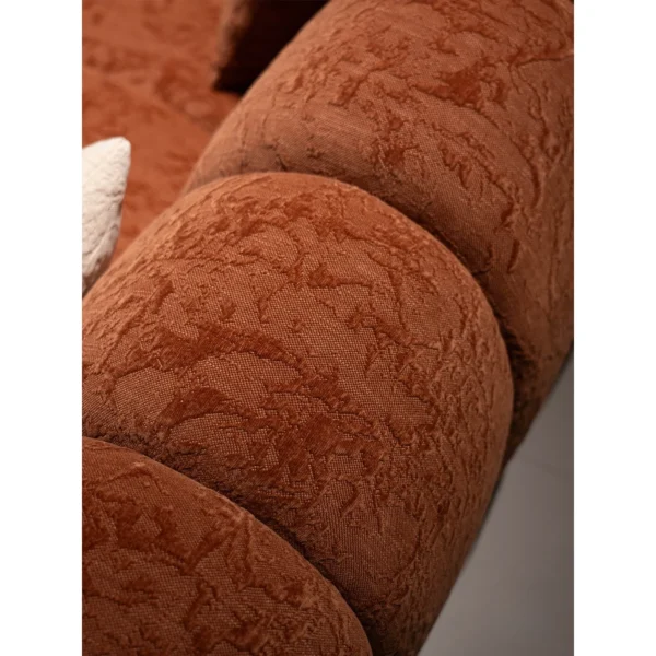 Mountain Isle Curved Sofa in Rust Jacquard Chenille, 350 cm — in a room setting