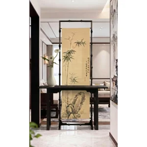 Movable Double-Sided Bamboo Screen in mustard — front view