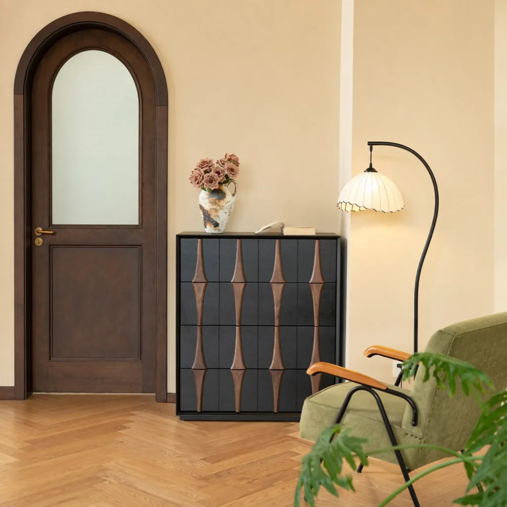 Moying Black Chest with Carved Diamond Panels in black — front view