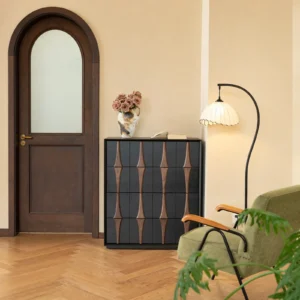 Moying Black Chest with Carved Diamond Panels in black — front view