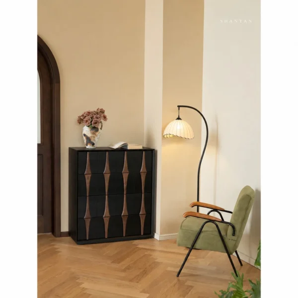 Moying Black Chest with Carved Diamond Panels in black — in a room setting