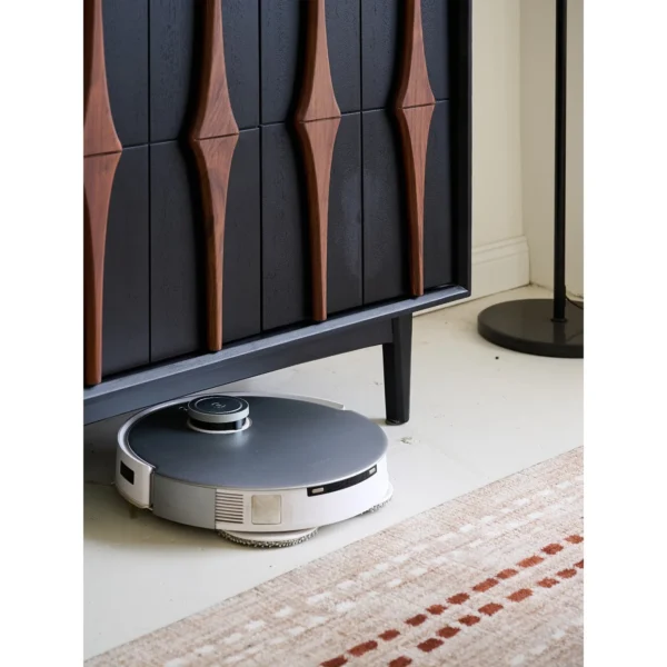 Moying Black Sideboard with Sculpted Walnut Spindle Pulls in black — in a room setting