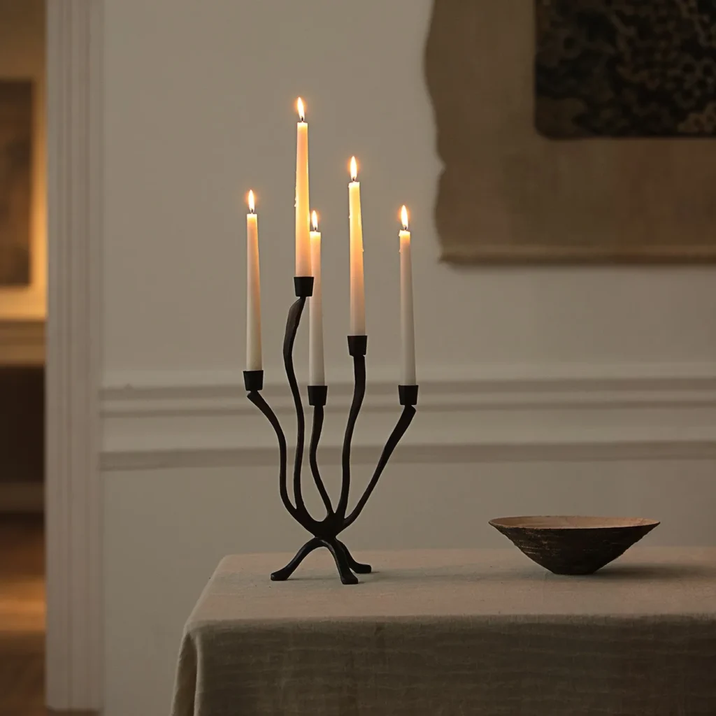 Five-Arm Vine Iron Candelabra in Matte Black — front view