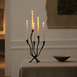 Five-Arm Vine Iron Candelabra in Matte Black — front view