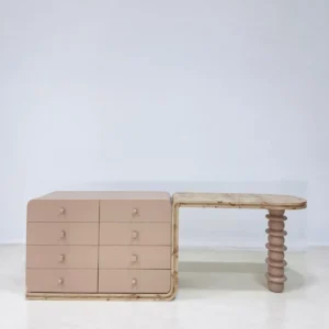 Blush Lacquered Multifunction Chest in rose stone — front view