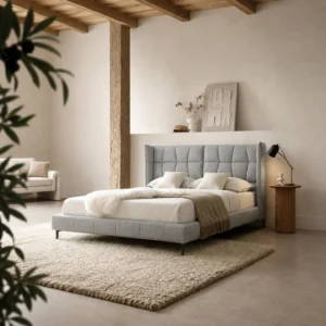 Sectioned Headboard Bed with Winged Sides in slate — front view