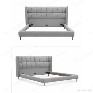 Sectioned Headboard Bed with Winged Sides in slate — in a room setting
