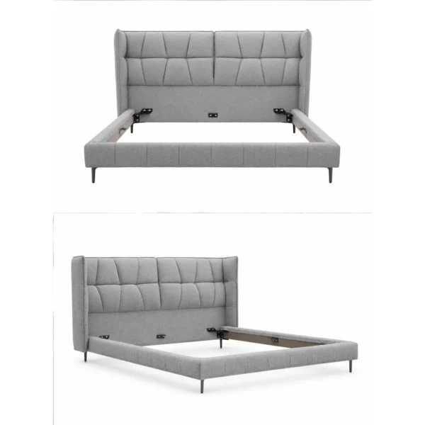 Sectioned Headboard Bed with Winged Sides in slate — in a room setting