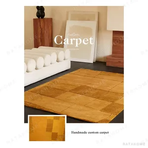 Mustard Block Texture Rug in mustard — in a room setting