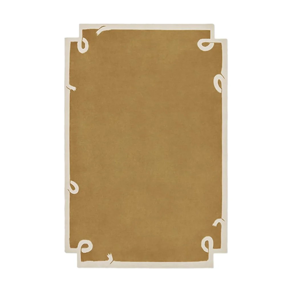 Mustard Rug with Cream Ribbon Border in mustard — front view