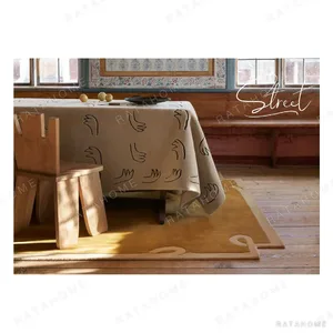 Mustard Rug with Cream Ribbon Border in mustard — in a room setting