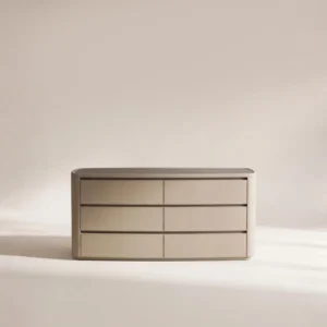 Milk-Coffee Nappa Leather Six-Drawer Chest in sand — front view