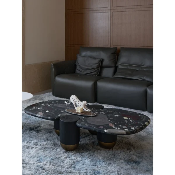 Moonlit Stars Marble Cloud Coffee Table in black — in a room setting