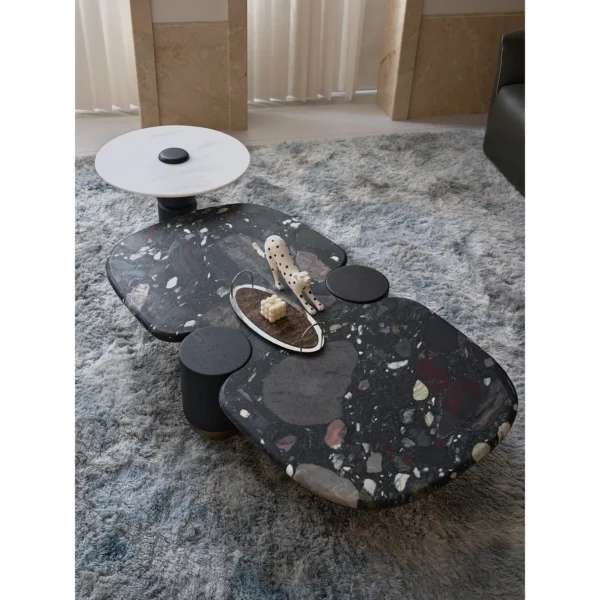 Moonlit Stars Marble Cloud Coffee Table in black — in a room setting