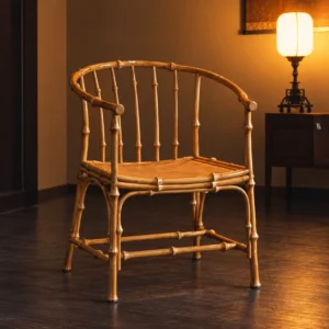 Natural Bamboo Round-Back Armchair in natural oak — front view