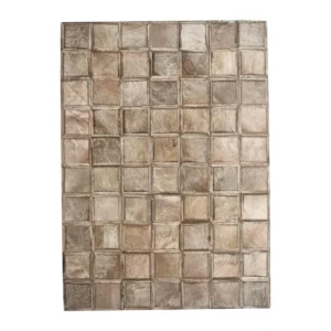 Natural Cowhide Patchwork Rug in Sand Squares — front view