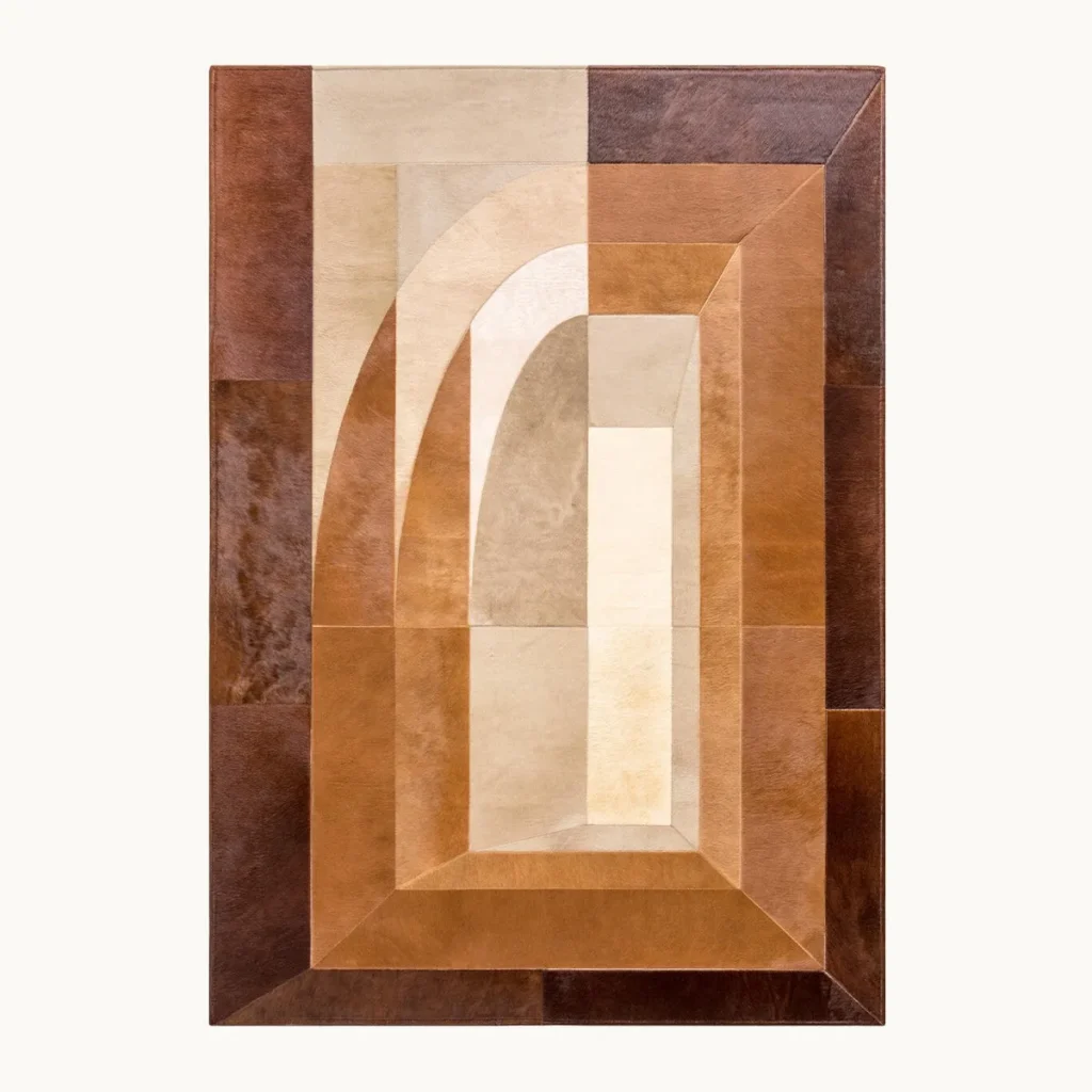 Natural Cowhide Arch Pattern Rug in Tan and Cream — front view