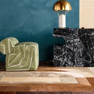 Natural Cowhide Arch Pattern Rug in Tan and Cream — in a room setting