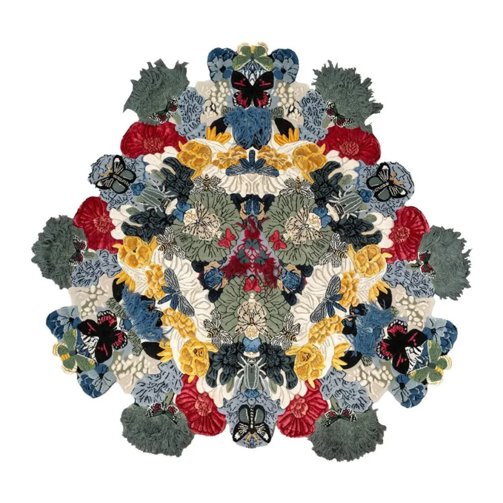 Floral Bouquet Sculpted Rug with Butterflies in multicolour — front view
