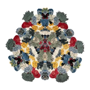 Floral Bouquet Sculpted Rug with Butterflies in multicolour — front view