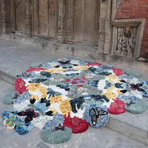 Floral Bouquet Sculpted Rug with Butterflies in multicolour — in a room setting