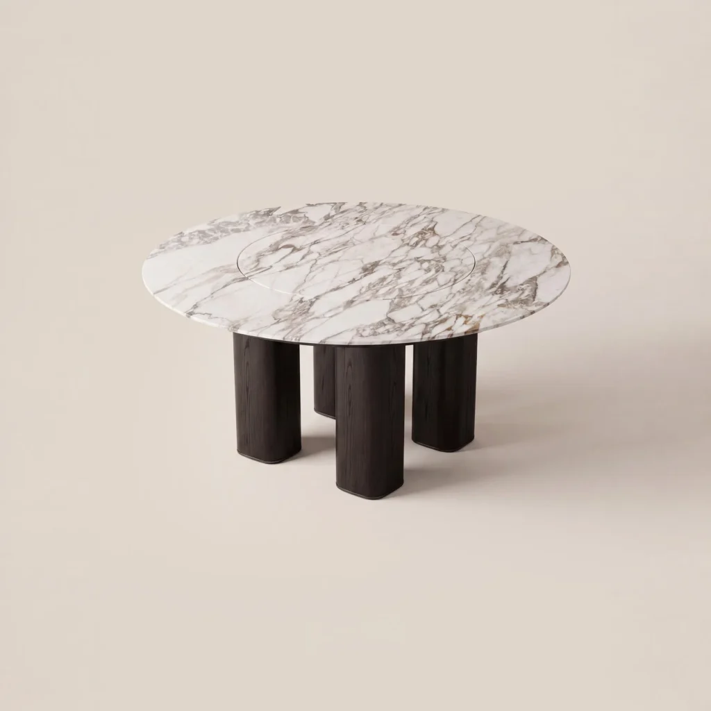 White Stone Round Table in ivory — front view
