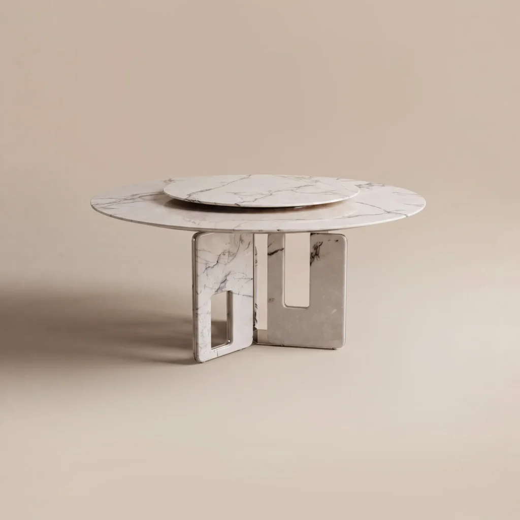 White Stone Round Table in ivory — front view